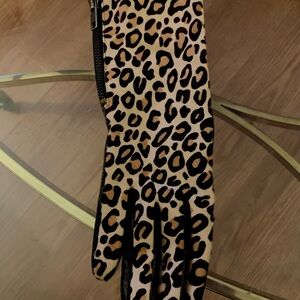 NEW FOWNES CALF SKIN LEATHER LEOPARD CASHMERE LINED GLOVES Xs-Sm
